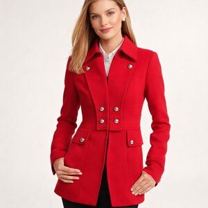 White House Black Market Military Peacoat in Cherry Red Size Medium